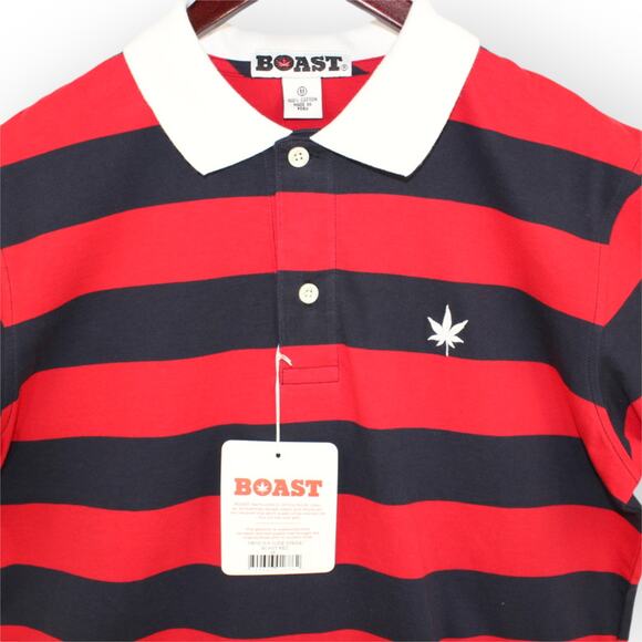 BOAST USA Mens S/S Wide Stripe Polo Red Navy White 100% Peruvian Pima Cotton - Picture 5 of 16
